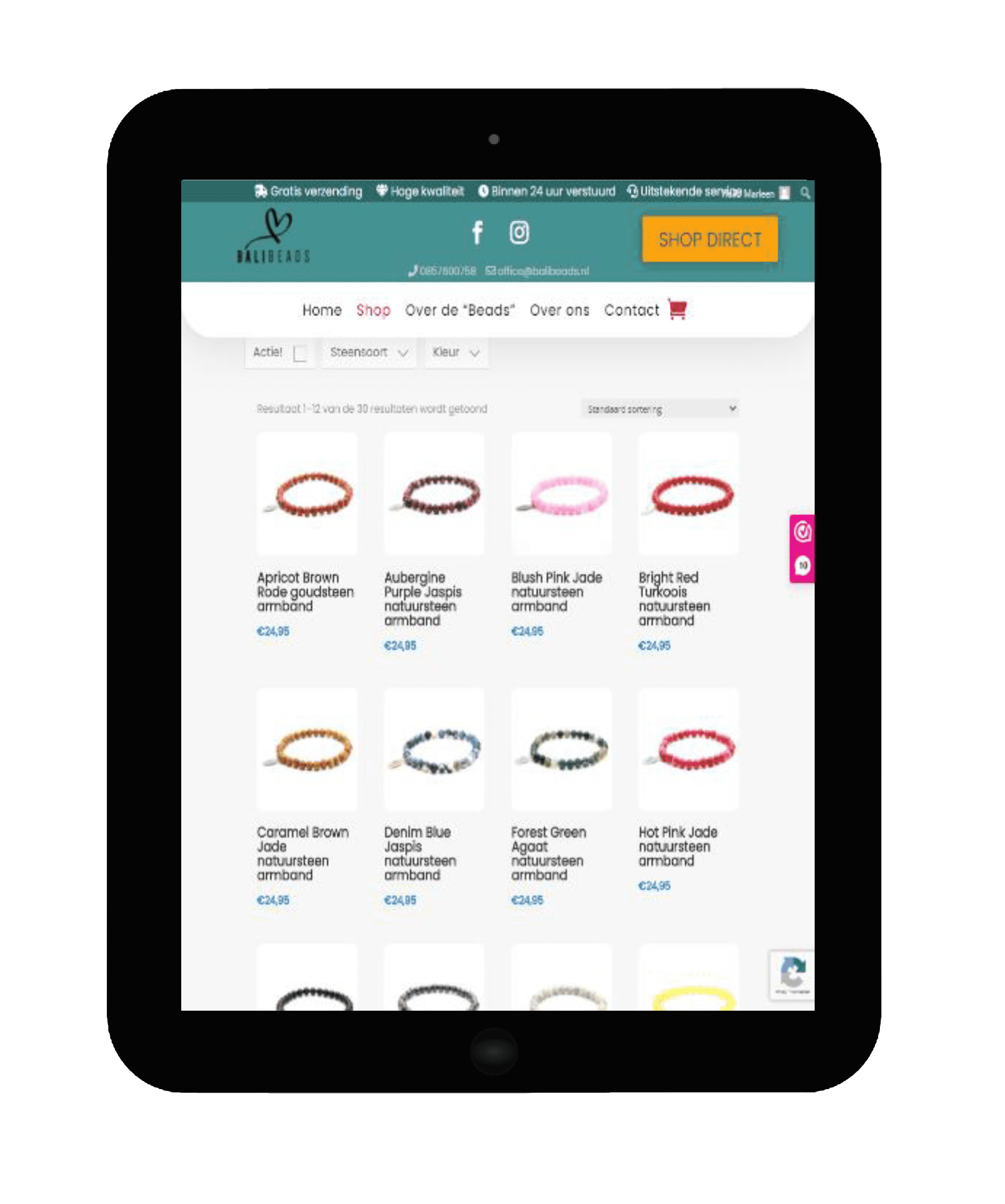 Printscreen website Bali Beads tablet