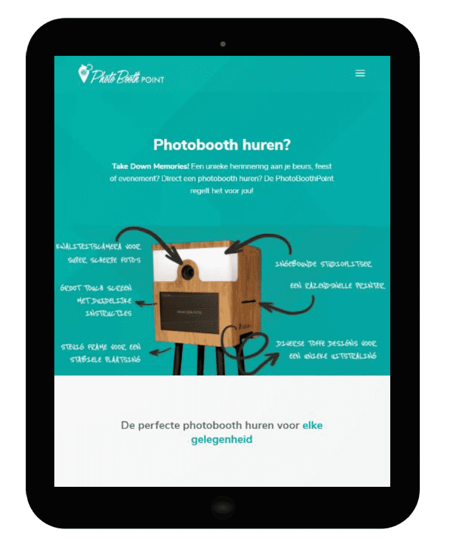 Printscreen website PhotoboothPoint tablet